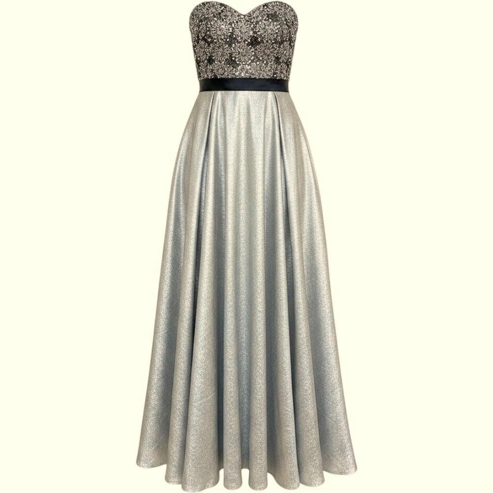 Paparazzi by Mori Lee Strapless Metallic Embroidered Ball Gown Silver Black